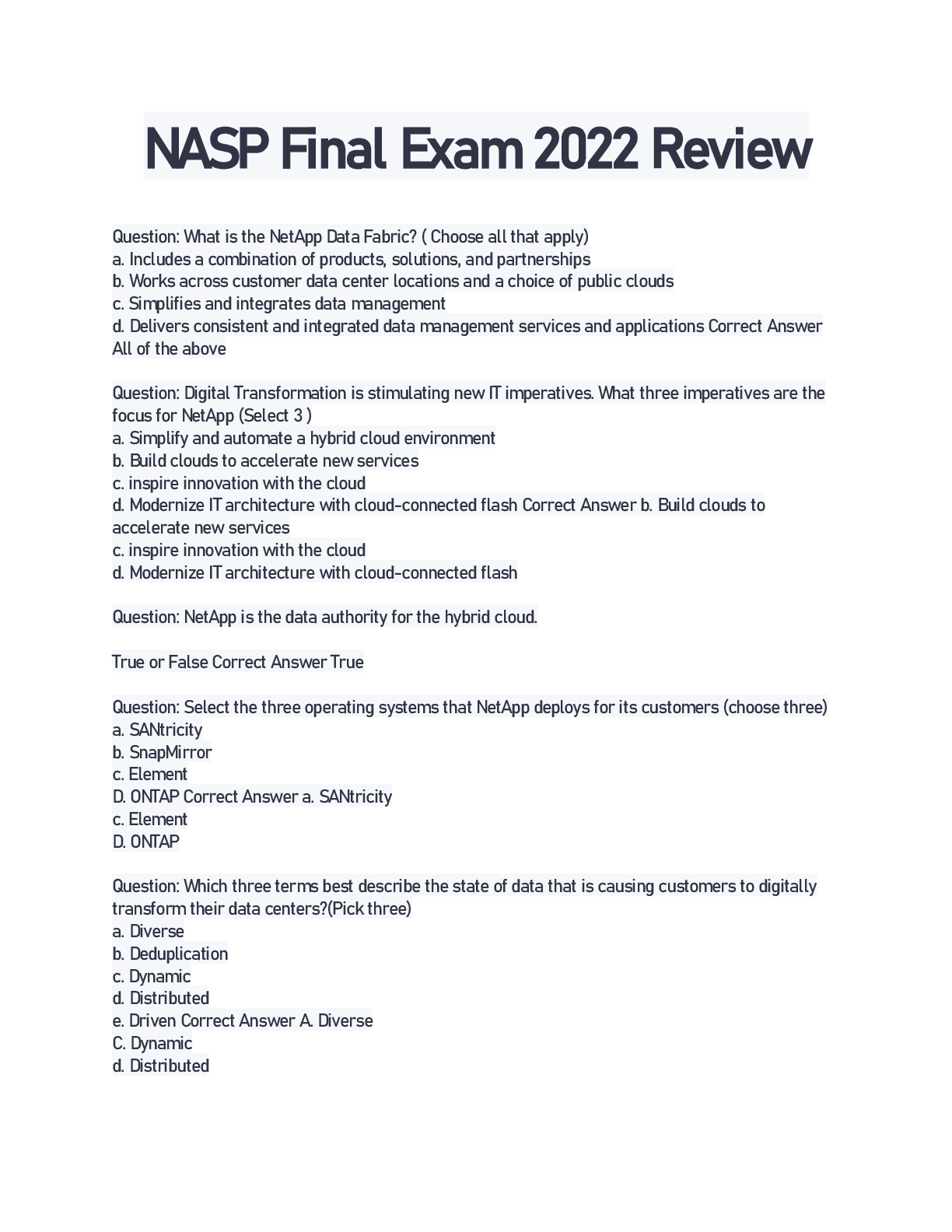 NASP Final Exam 2022 Review Browsegrades